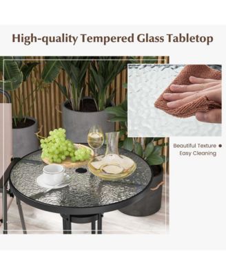 3PCS Patio Bistro Set Folding Chairs Round Bar Table with 1.6'' Umbrella Hole Yard