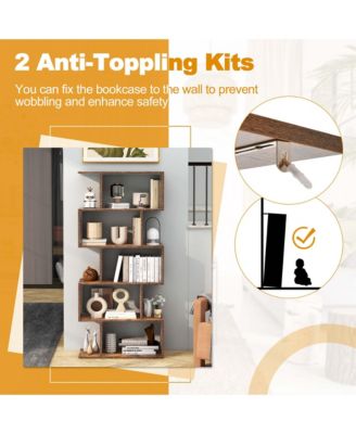 1 PC 5-Tier Bookshelf Geometric S-Shaped Bookcase Room Divider Storage Display Shelf