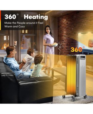 1500W Oil-Filled Radiator Heater Portable Electric Space Heater 3 Heat Settings