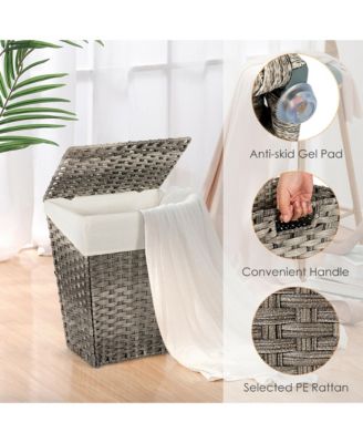 Handwoven Laundry Hamper Foldable w/Removable Liner, Lid & Handles