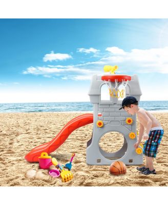 Children Climber Slide Set w/ Basketball Hoop and Telescope Toy Indoor & Outdoor