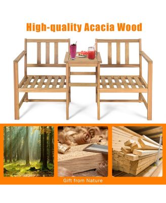 3 in 1 Patio Table Chairs Set Solid Wood Garden Furniture