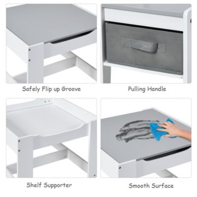 Kids Table Chairs Set With Storage Boxes Blackboard Whiteboard Drawing