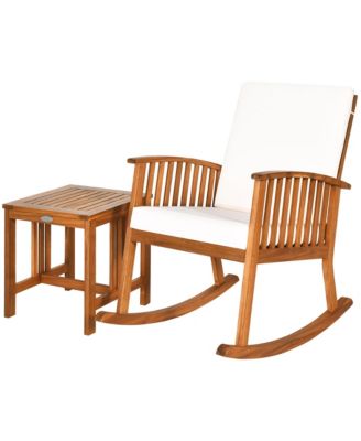 2PCS Acacia Wood Patio Rocking Chair Set Cushioned Coffee Table