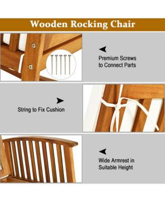 Acacia Wood Rocking Chair Patio Garden Lawn W/ Cushion