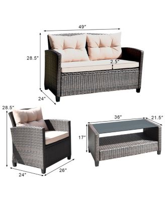 4pcs Outdoor Rattan Furniture Set Cushioned Sofa w/Armrest Home