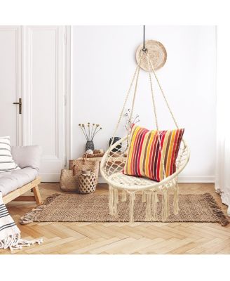 Hanging Hammock Chair Macrame Swing Handwoven Cotton Backrest Garden