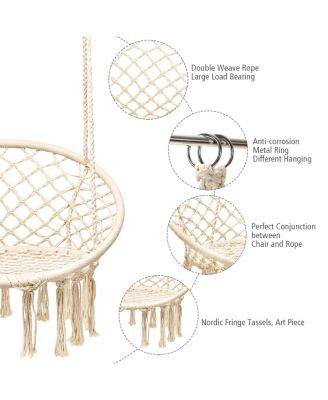 Hanging Hammock Chair Macrame Swing Handwoven Cotton Backrest Garden