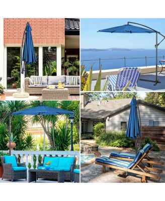 10' Hanging Umbrella Patio Sun Shade Offset Outdoor Market W/ Cross Base