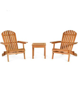 3PCS Patio Wooden Adirondack Chair Table Set Folding Seat Furniture Garden