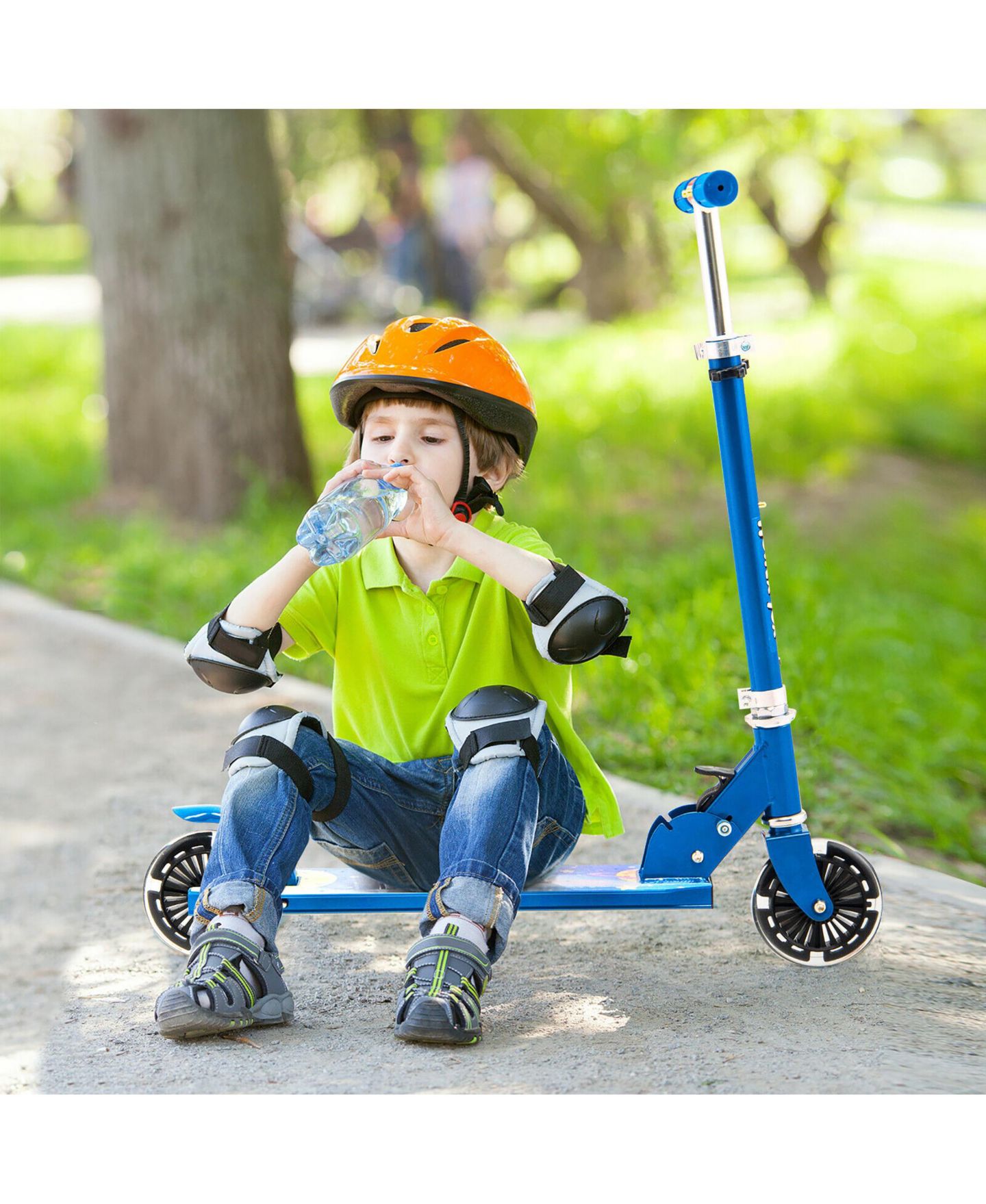 Детская игрушка Costway Folding Adjustable Height Kids Toy Kick Scooter Rear Brake 2 Flashing, цвет: Синий — фото 8