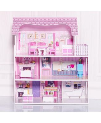 28'' Dollhouse w/ Furniture Gliding Elevator Rooms 3 Levels Young Girls Toy