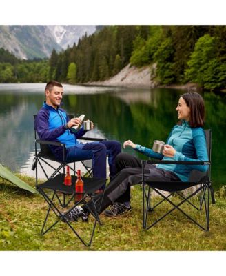 Folding Camping Chair Set of 3 Portable Lawn Chair & Side Table w/ 2 Cup Holders
