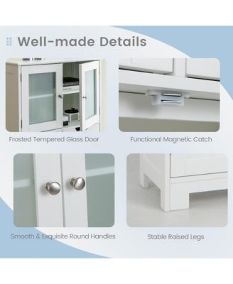 2-Drawer Glass-Door Bathroom Floor Storage Cabinet