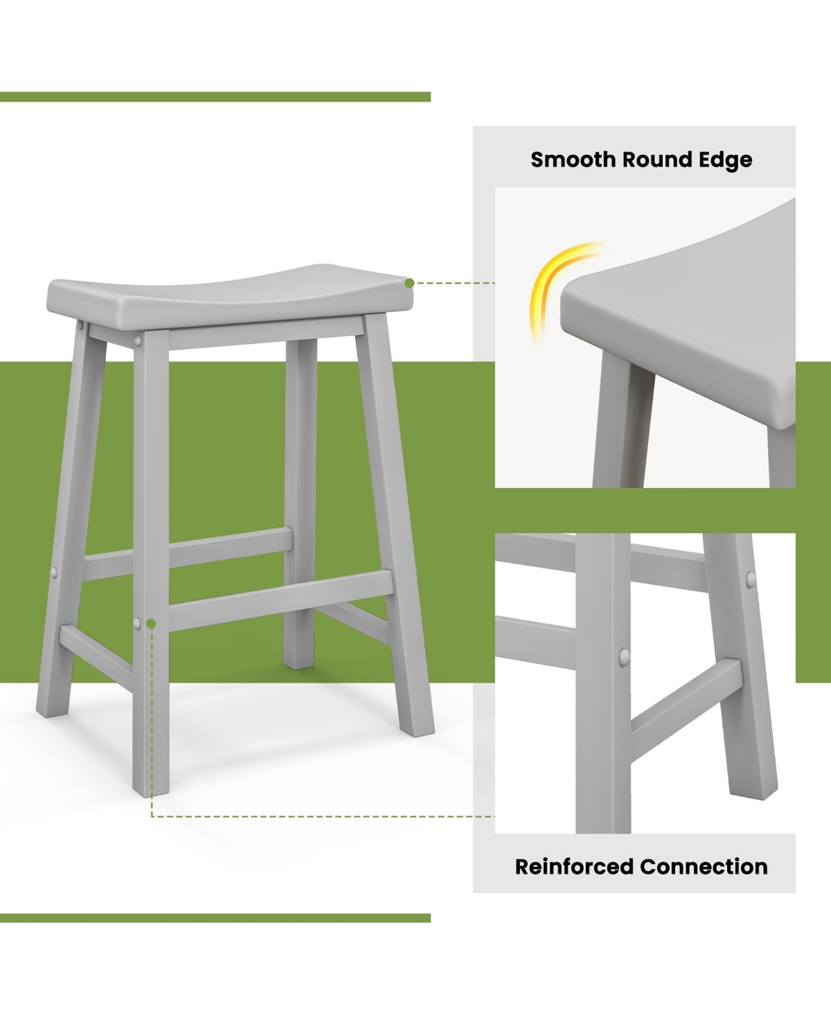 Costway Set of 2 Saddle Bar Stools Counter Height Dining Chairs with Wooden Legs
