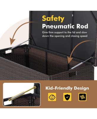 50 Gallon Patio Rattan Wicker Storage Deck Box Container Wheels W/Liner