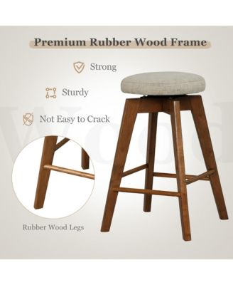 Set of 2 Swivel Bar Stools Upholstered Counter Height Chairs with Rubber Wood Legs