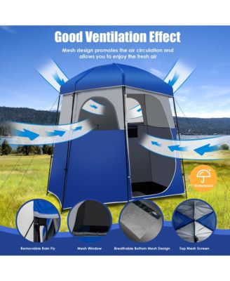 Double-Room Camping Shower Toilet Tent with Floor Oversize Portable Storage Bag