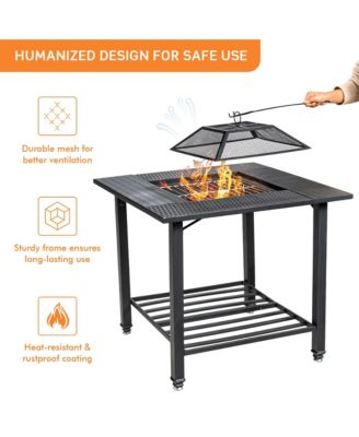 31'' Outdoor Fire Pit Dining Table Charcoal Wood Burning