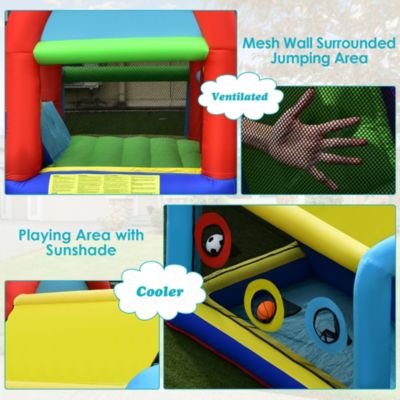 Inflatable Bounce House Kids Bouncy Jumping Castle w/ Dual Slides & 480W Blower