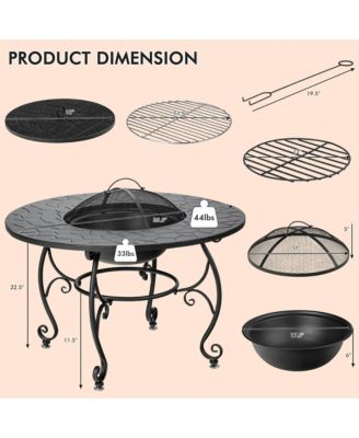 35.5'' Patio Fire Pit Dining Table Charcoal Wood Burning W/ Cooking BBQ Grate