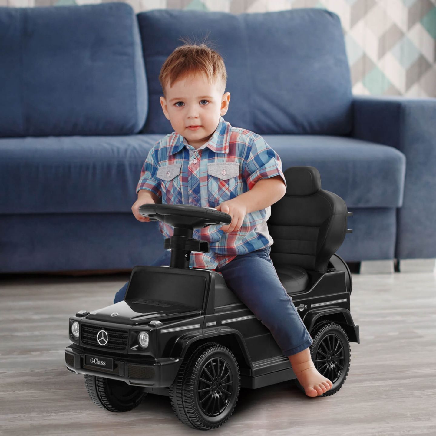 Детская игрушка Costway Mercedes Benz G350 3 in 1 Ride-On Push Car with Handle, Ages 18-36 Months, цвет: Чёрный — фото 4