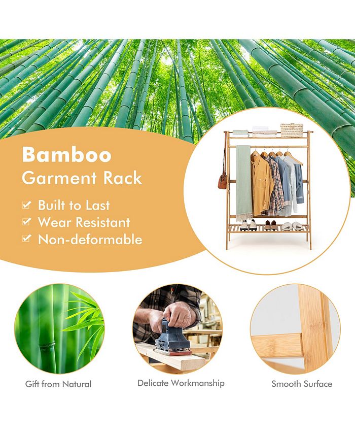 Costway 2Tier Bamboo Garment Rack Clothing Storage Organizer Coat