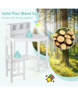 Kids Corner Desk & Chair Set Wooden Study Writing Workstation