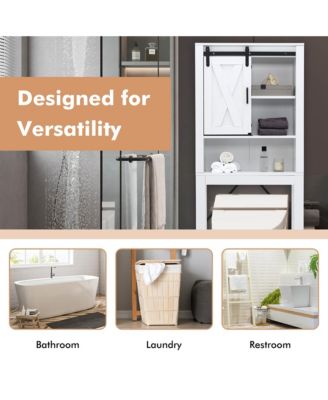 Over the Toilet Bathroom Storage Cabinet with Sliding Barn Door & Adjustable Shelf