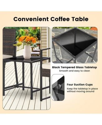 3pcs Patio Furniture Set Heavy Duty Cushioned Wicker Rattan Chairs Table