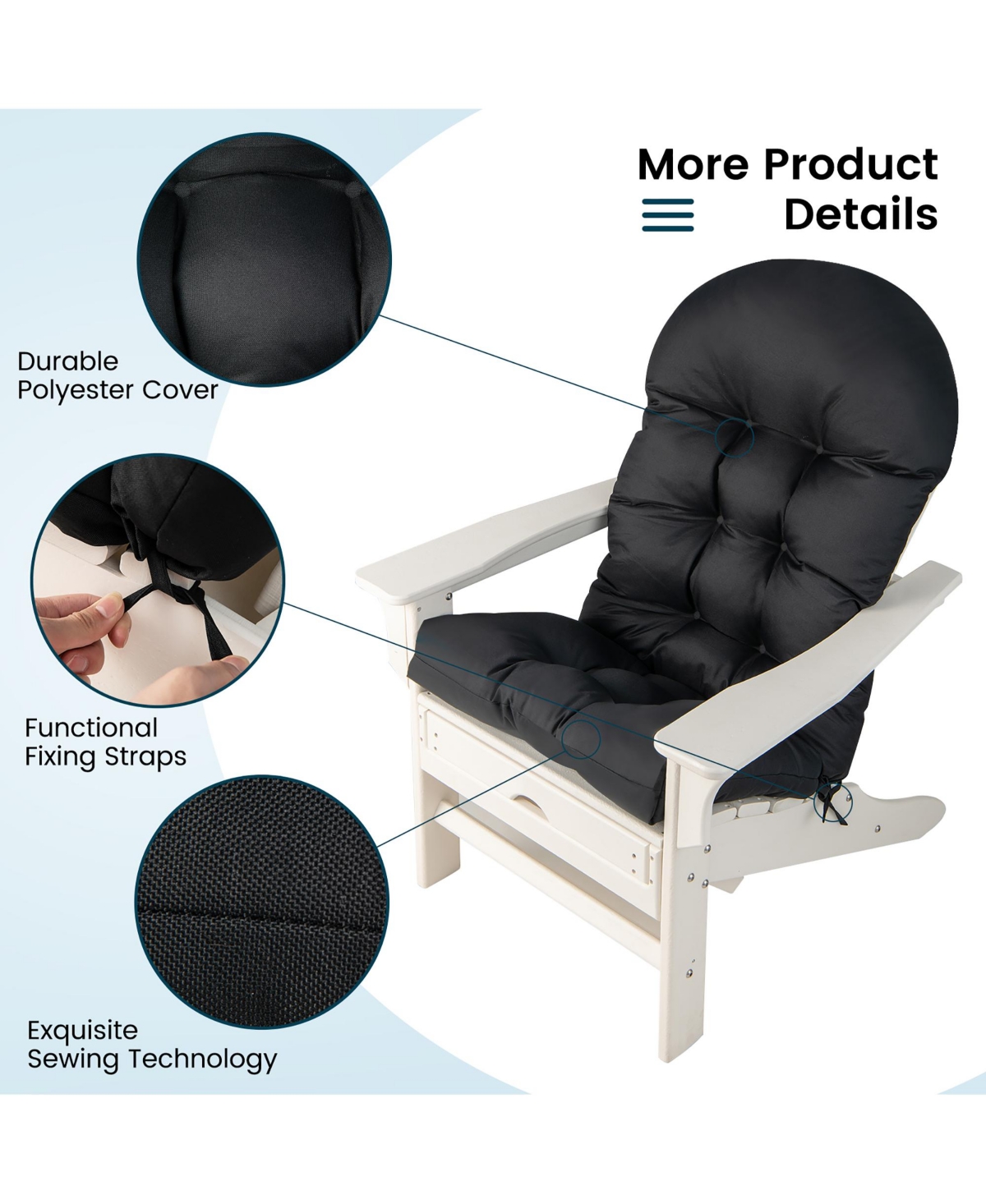 Patio Adirondack Chair Cushion High Back Fade Resistant 5'' Seat Pad Outdoor