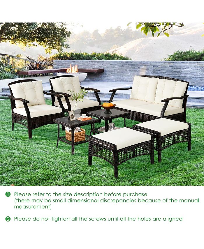 Costway 7PCS Patio Rattan Furniture Set Cushioned Sofas Loveseat Yard W