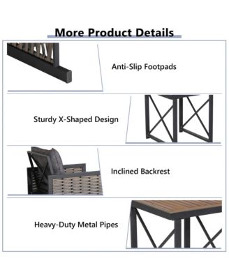 3 PCS Patio Rattan Furniture Set Acacia Wood Coffee Table & 2 Chairs Backyard