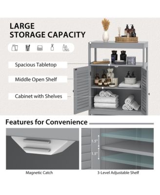 Bathroom Floor Cabinet Storage Organizer with Open Shelf & Double Shutter Door