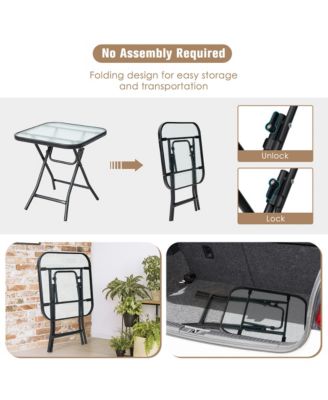 Patio Folding Square Glass Side Table Bistro Coffee Table Plant Stand