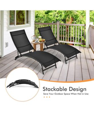 2 PCS Patio Folding Chaise Lounge Chair Recliner Adjustable Stackable Deck
