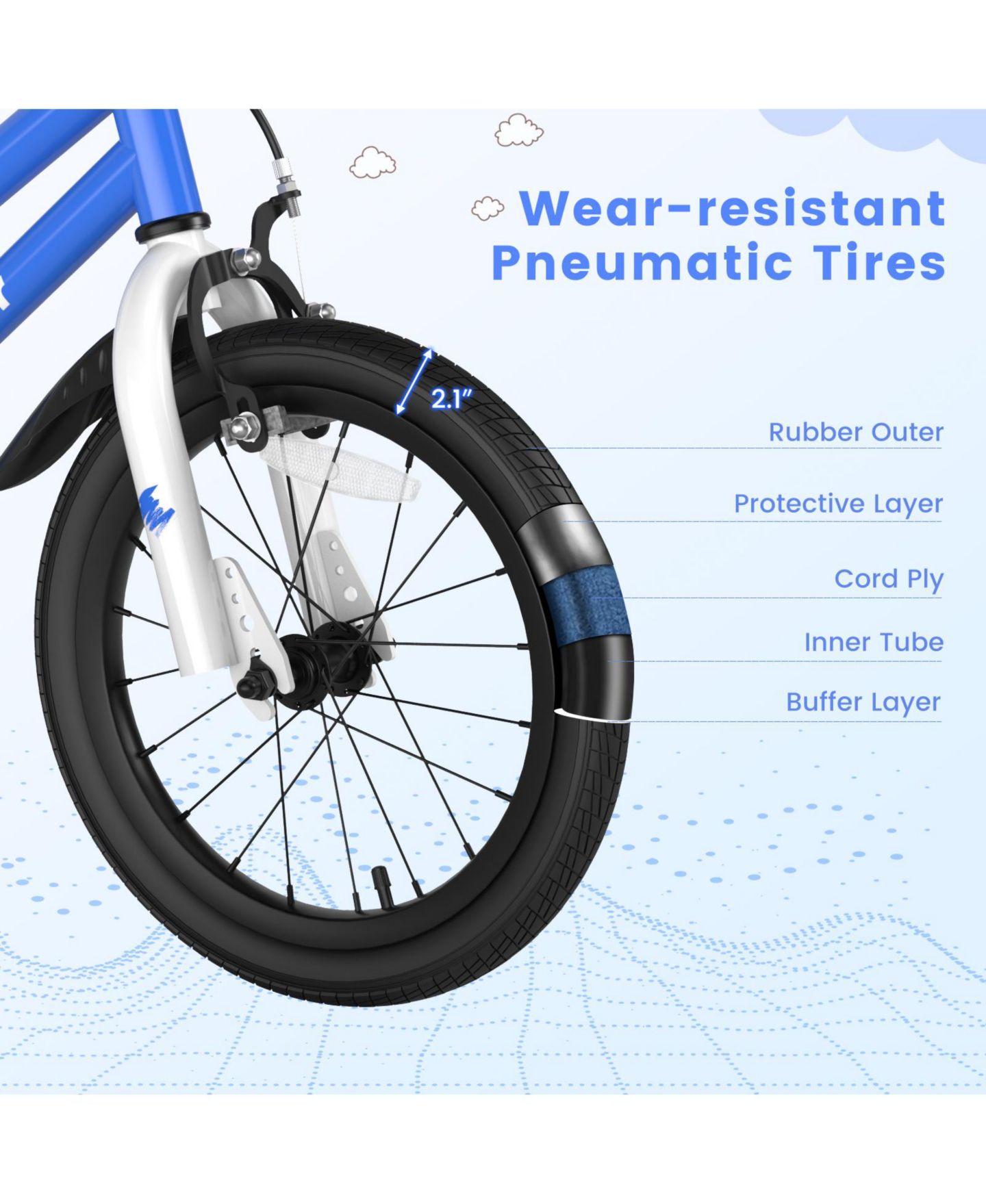 Детская игрушка Costway Racing Pattern Series 16" Height-Adjustable Kids' Bike with Removable Training Wheels, Ages 4-7, цвет: Синий — фото 6