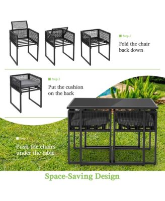 3PCS Patio PE Wicker Furniture Set Cushioned Chairs with Folding Backrest Backyard