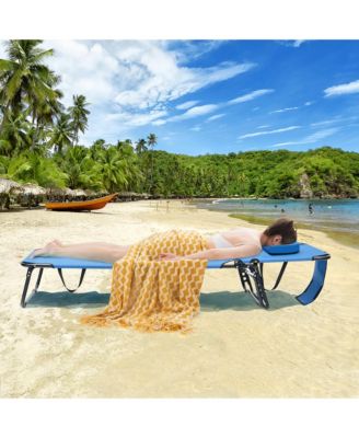 Beach Chaise Lounge Chair with Face Hole Pillows & 5-Position Adjustable Backrest