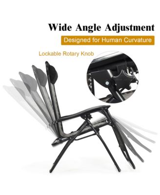 2PCS Patio Rattan Zero Gravity Lounge Chair Folding Recliner Headrest