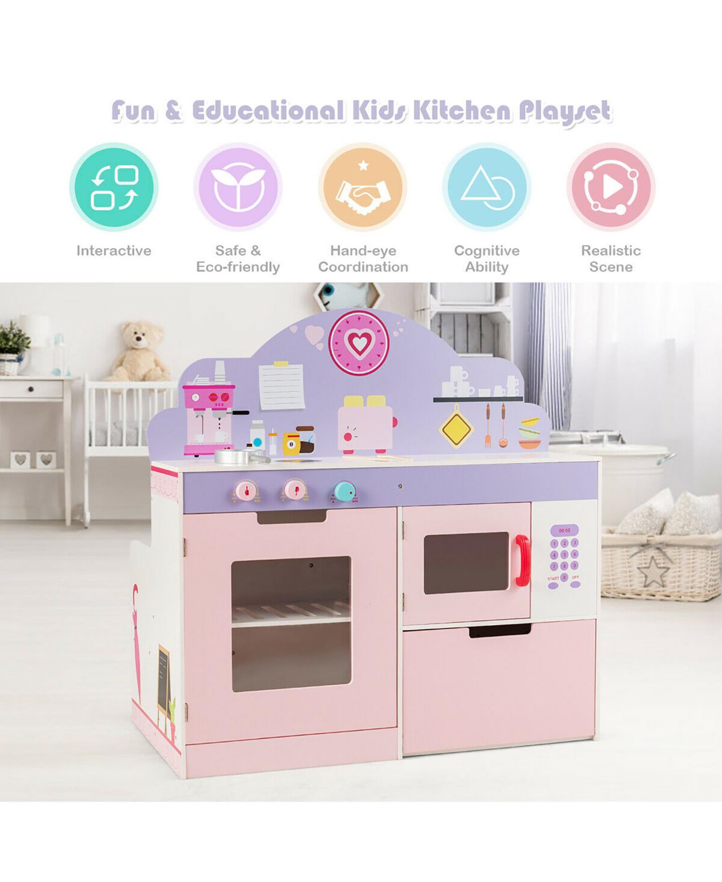 Детская игрушка Costway 2-in-1 Wooden Play Kitchen, от 3 лет — фото 6