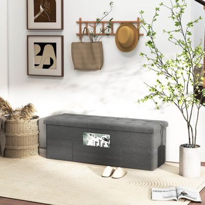 Fabric Folding Ottoman Storage Chest With Divider Bed End Bench