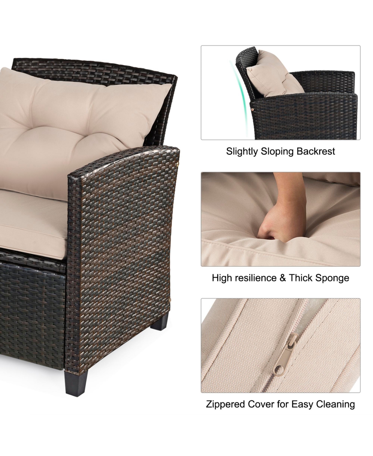 Gymax 4pcs Patio Rattan Conversation Set Cushioned Outdoor Furniture Set - Light beige+brown