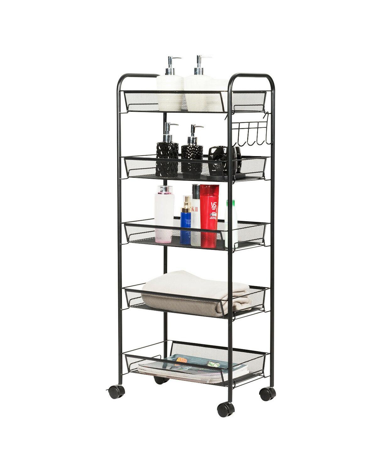 Costway Folding Shopping Cart Jumbo Basket Rolling Utility Trolley Adjustable Handle