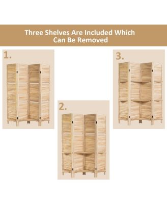 4 Panel Folding Room Divider Screen W/3 Display Shelves 5.6 Ft Tall