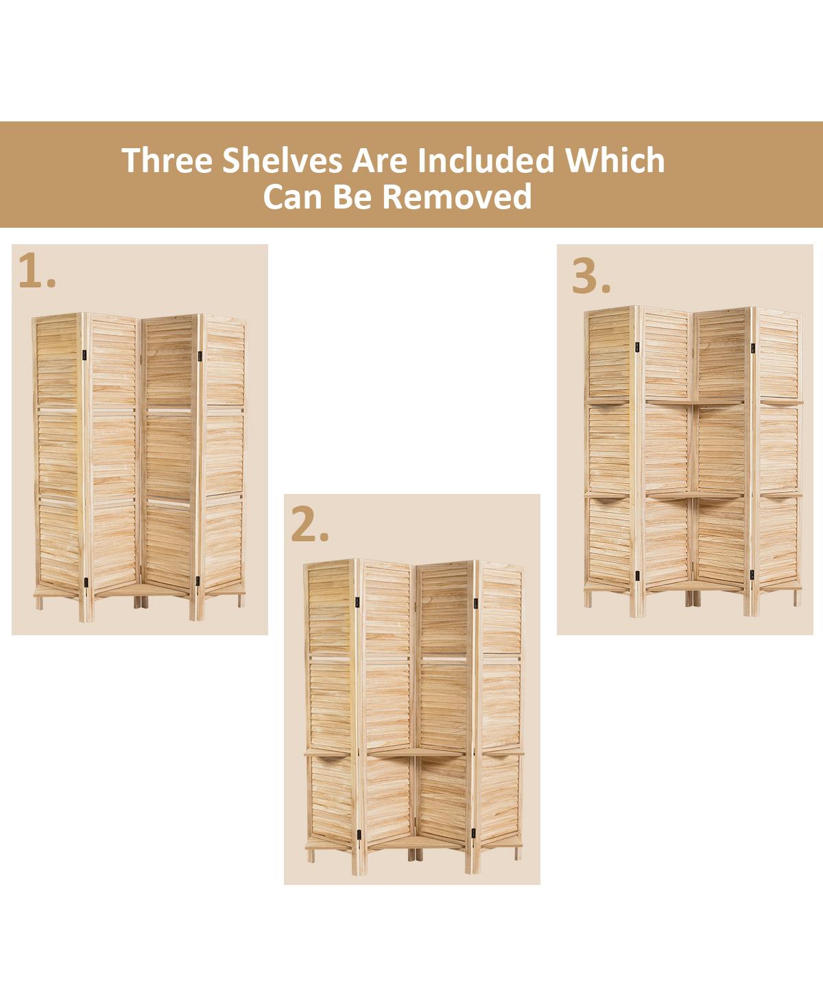 Costway 4 Panel Folding Room Divider Screen W/3 Display Shelves 5.6 Ft Tall