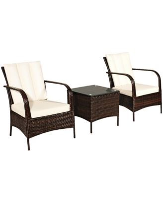 3 PCS Patio Rattan Furniture Set Coffee Table & 2 Rattan Chair