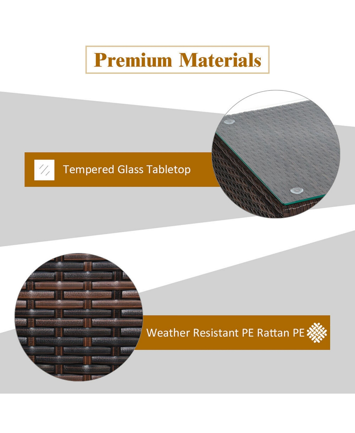Costway 3 Pcs Patio Rattan Furniture Set Coffee Table & 2 Rattan Chair