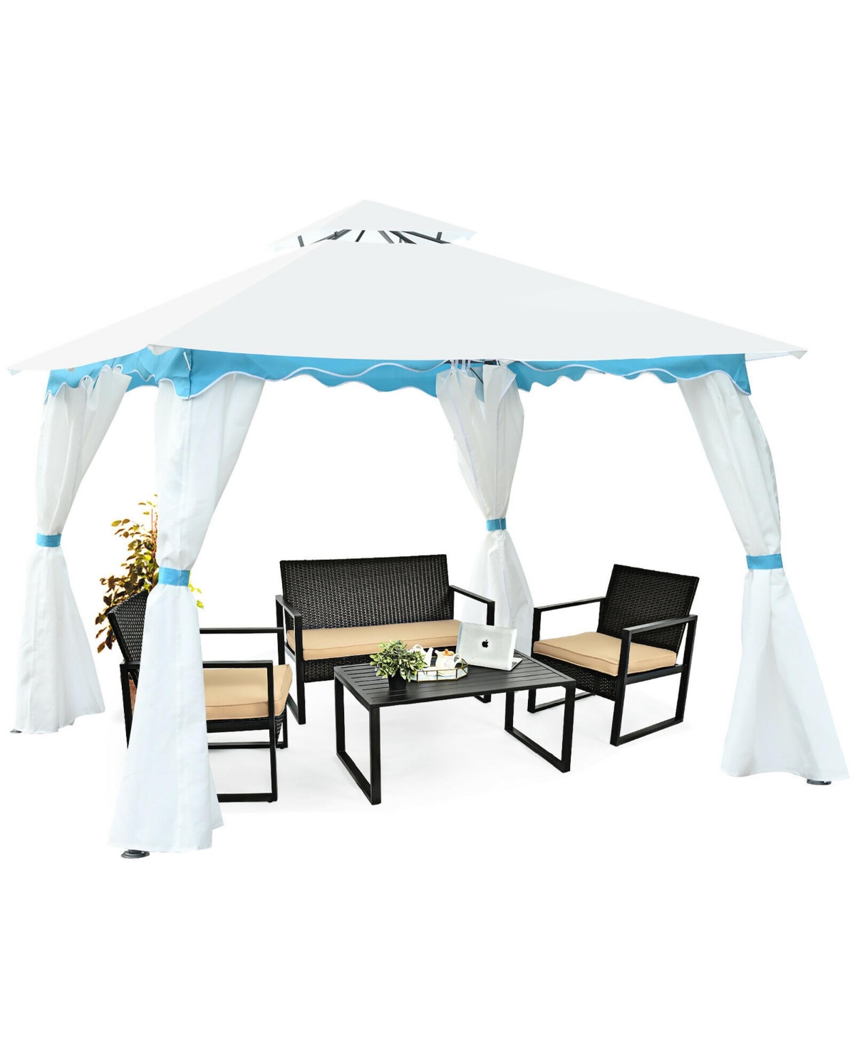 Costway 2 Tier Patio Gazebo Canopy Tent Steel Frame Shelter Awning W/Side Walls
