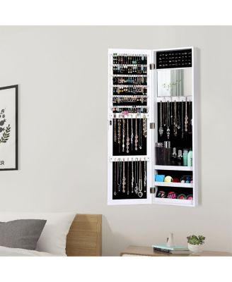 Wall Door Mounted Mirrored Jewelry Cabinet Storage Organizer